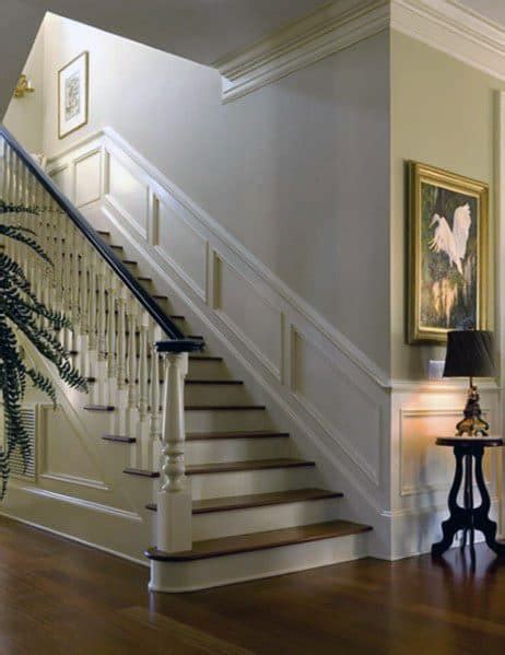 chanel staircase white trim stairs|exterior stair trim molding ideas.